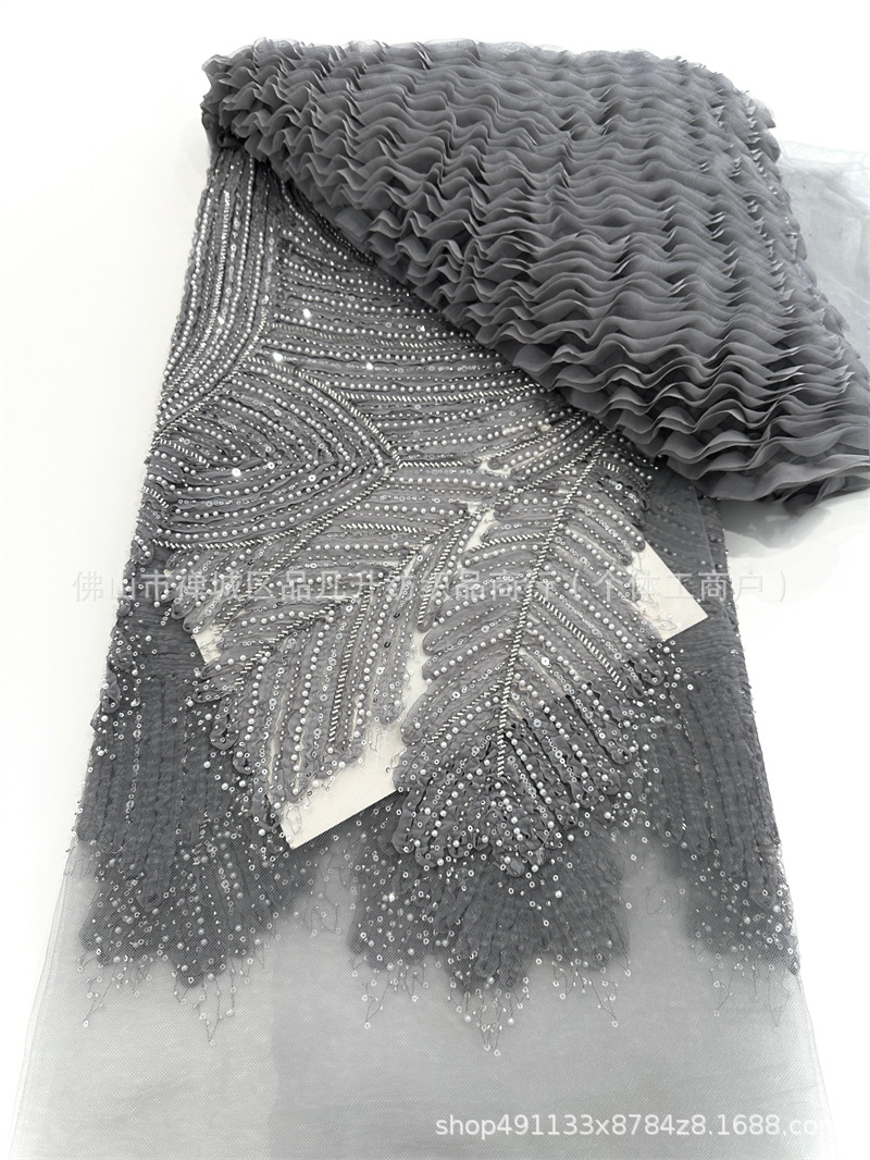 Nuevo fabricante de ondas en stock telas bordadas de alta fijación vestido de boda vestido de tela de moda image 16