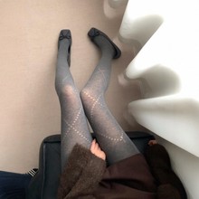 复古菱格镂空连裤袜春秋薄款高透微压显瘦格雷系秋季外穿打底裤袜
