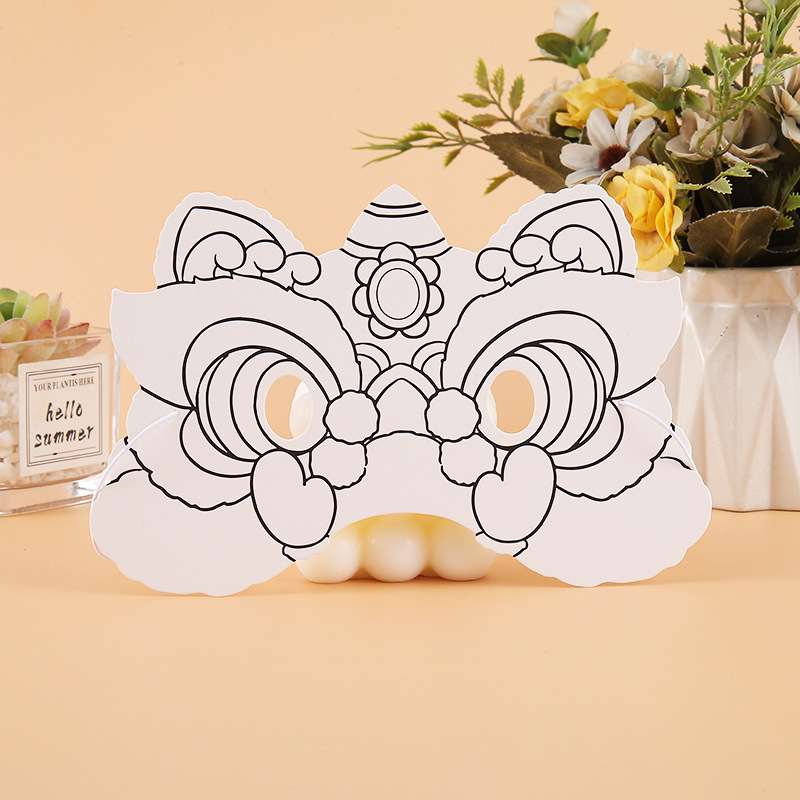 Lion Dance Mask Animal Handmade DIY Kindergarten Painting White Card Hand-Painted Graffiti Props National Trend Creative Mask DIY Lion Dance Mask Animal Handmade DIY Kindergarten Painting White Card Hand-Painted Graffiti Props National Trend Creative Mask DIY