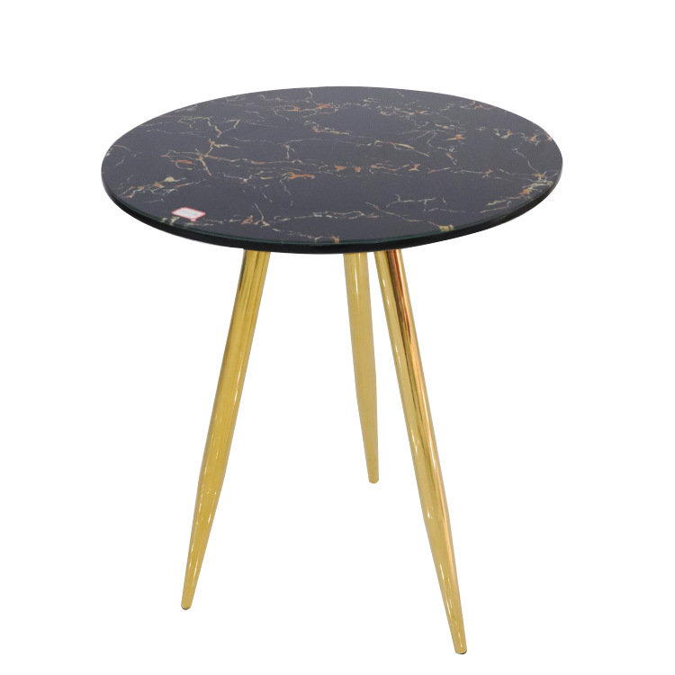 mesa lateral sala de estar tabla de roca pegada mesa de té lujoso pequeño hogar redonda mesa de café de vidrio templado