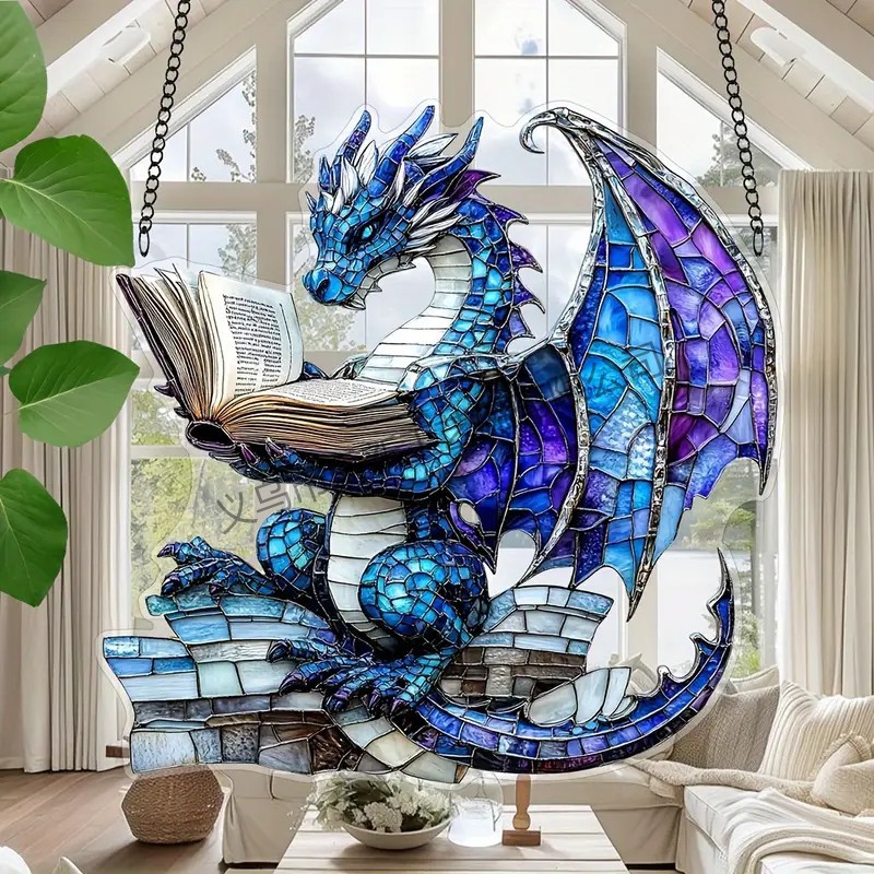Colgante multifunción de decoración de pared y ventana de estilo de cristal de dragón de Acrílico plano 2D transfronterizo