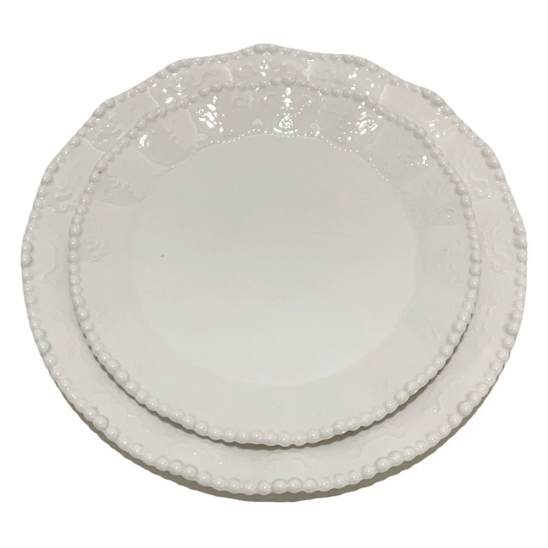 Французская ретро-серия посуды с тисненым кружевом и бисерной окантовкой: тарелки и миски для завтрака, для домашнего использования, высококачественная сервировка десертов, оптом