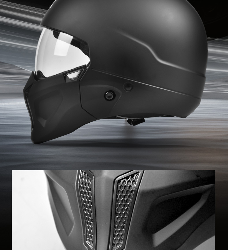 3C Motorcycle Scorpion Helmet for Men and Women, Winter Riding Motorcycle Cruising Combination Full-Face Helmet, Retro Three-Quarter Helmet