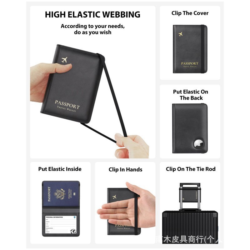 Passport holder with AirTag pocket, adjustable strap