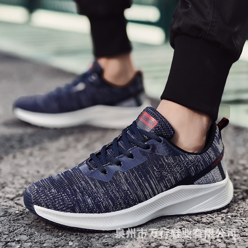 越行狼秋冬新款男鞋跨境大码飞织透气运动风休闲鞋男青少年厚底