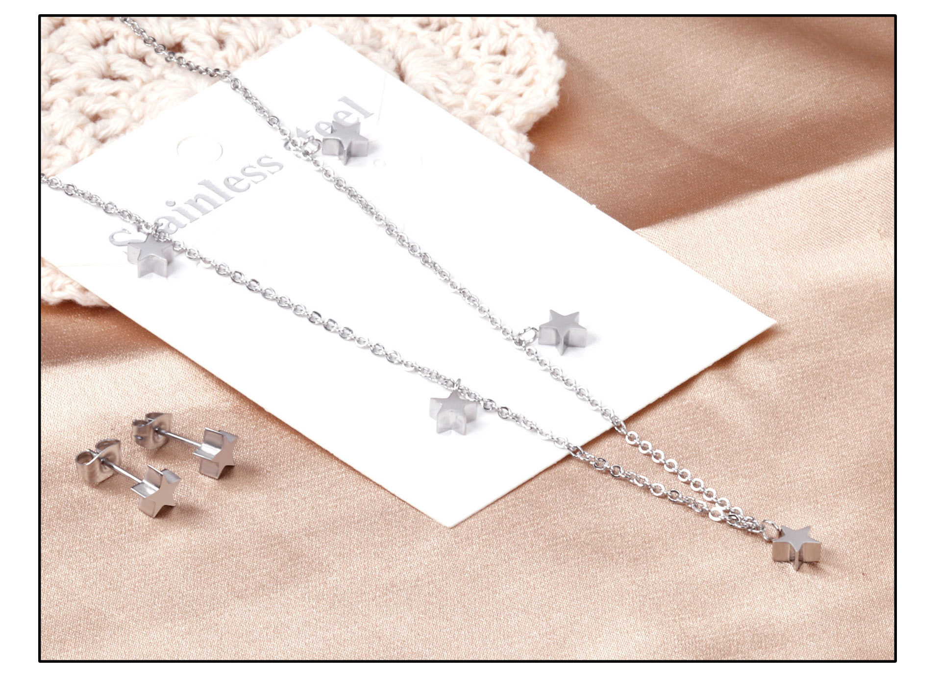 Fashion Star Moon Stainless Steel Plating Earrings Necklace 1 Set