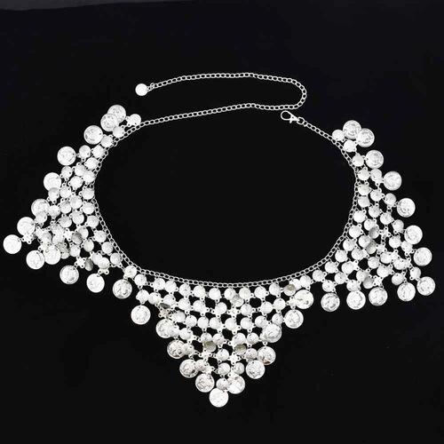 Cross-border new tassel waist ornaments irregular coin alloy sexy waist chain belly dance clothing accessories wholesale