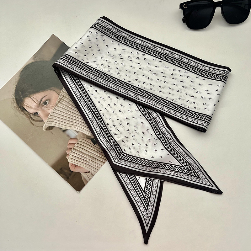 Bufandas de seda de ángulo oblicuo 2025 nuevo bufandas de diamante retrógrado decoración multifuncional de ángulo agudo moda bufandas largas correa de pelo