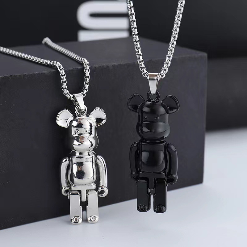 Hip hop bear couple titanium steel necklace punk male violent bear pendant Street female trendy cool disco sweater chain