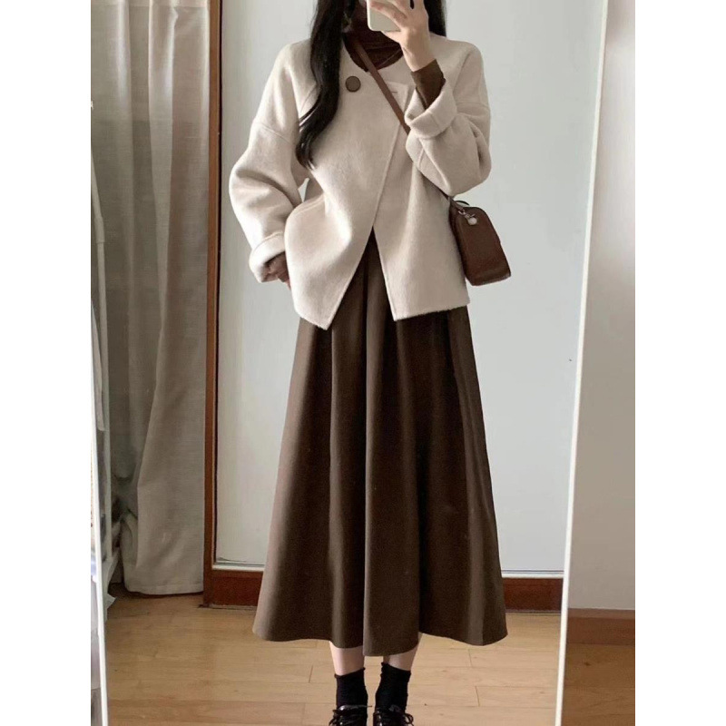 深秋冬小香风针织外套女高级感穿搭配一整套微胖显瘦连衣裙子套装|undefined