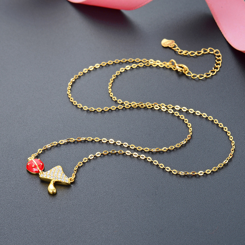 Japón y Corea de la moda S925 collar fresco de plata con diamantes de gota de aceite hongos creativos siete estrellas collar mariquita mujer