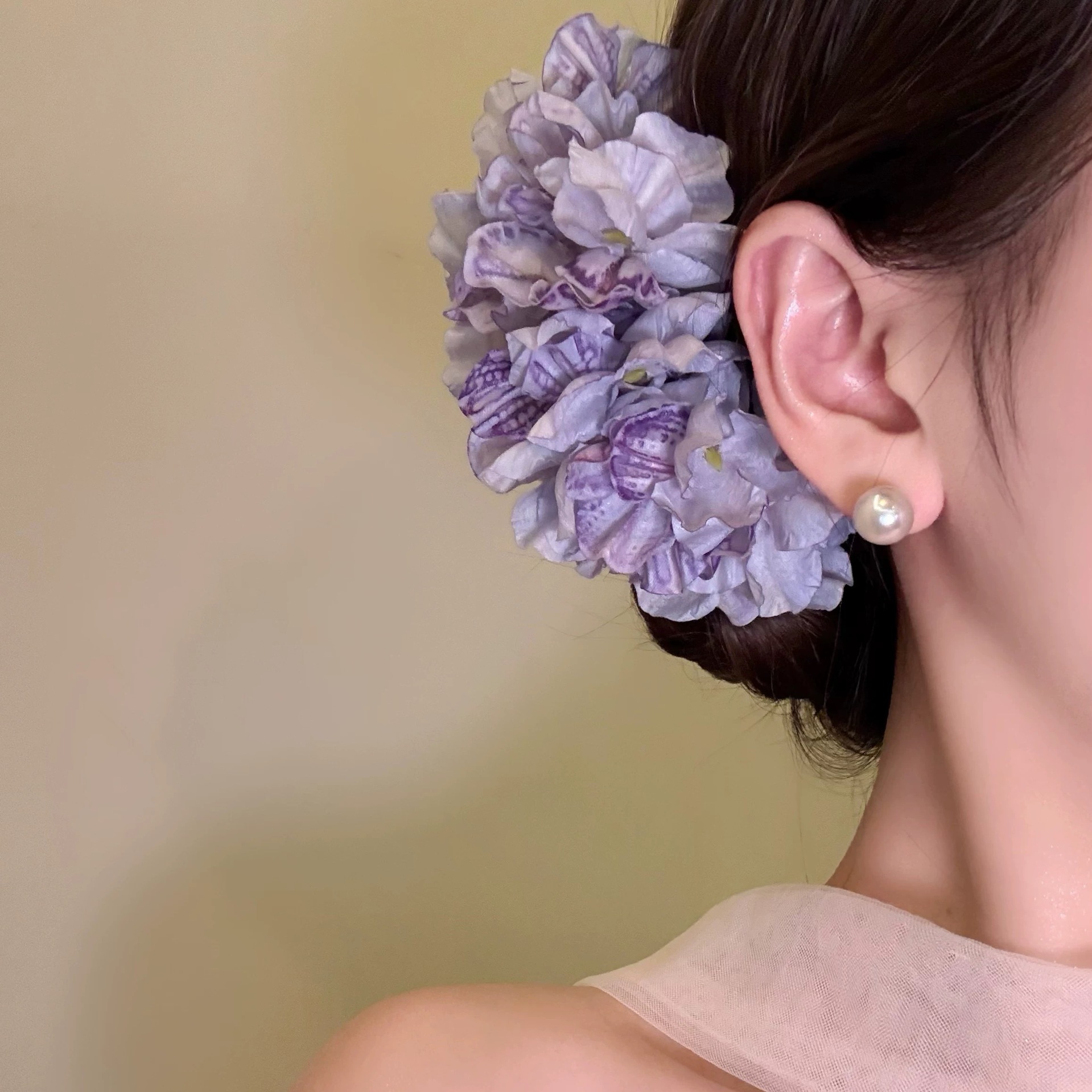 18# fog purple hydrangea multi-layered three-dimensional silk flower u-shaped hairpin