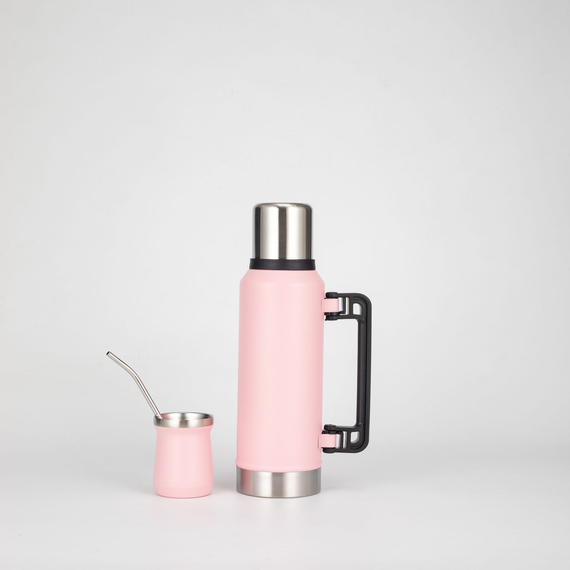 Botella de agua aislada estilo Stanley con asa portátil, botella de ciclismo de gran capacidad, taza térmica de acero inoxidable 304, botella de agua caliente.