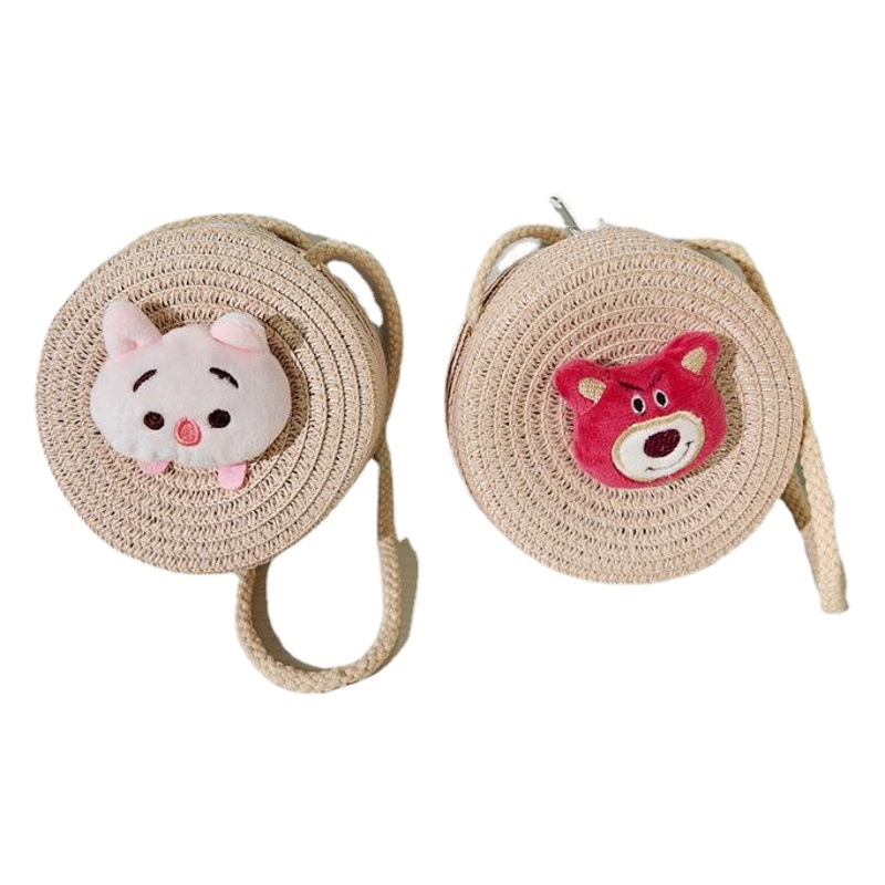 Children's bags wholesale cartoon large mixed small round straw bags strawberry bear girls boys small bags