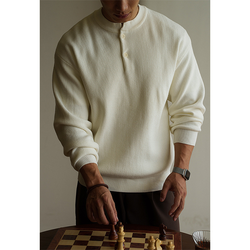 7针包芯纱亨利领毛衣男士2025年秋季新款老钱风休闲针织衫上衣男|undefined