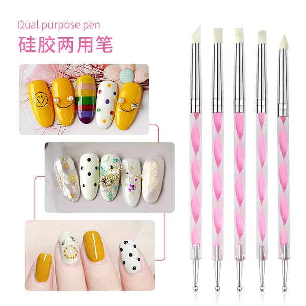 Cross-Border Factory Wholesale Nail Art Pen Double-Ended Silicone Dual-Purpose Pen Embossing Pen Dotting Pen Set Pottery Clay Sculpture Carving