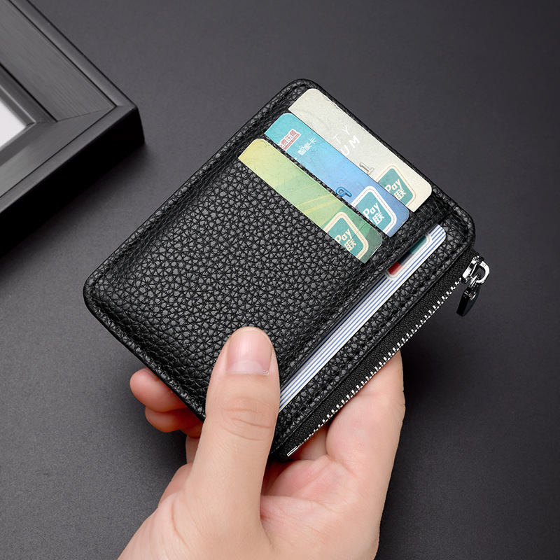 Nuevo bolso de tarjeta de PU con patrón de lichi, estilo explosivo de comercio exterior, funda de tarjeta de licencia de conducir, venta directa de fábrica, cremallera multifuncional, antidesmagnetización