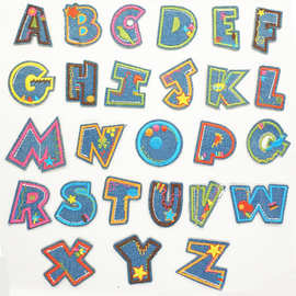 跨境爆款字母布贴卡通儿童布贴羽绒服破洞帖刺绣裤子贴布绣花补丁