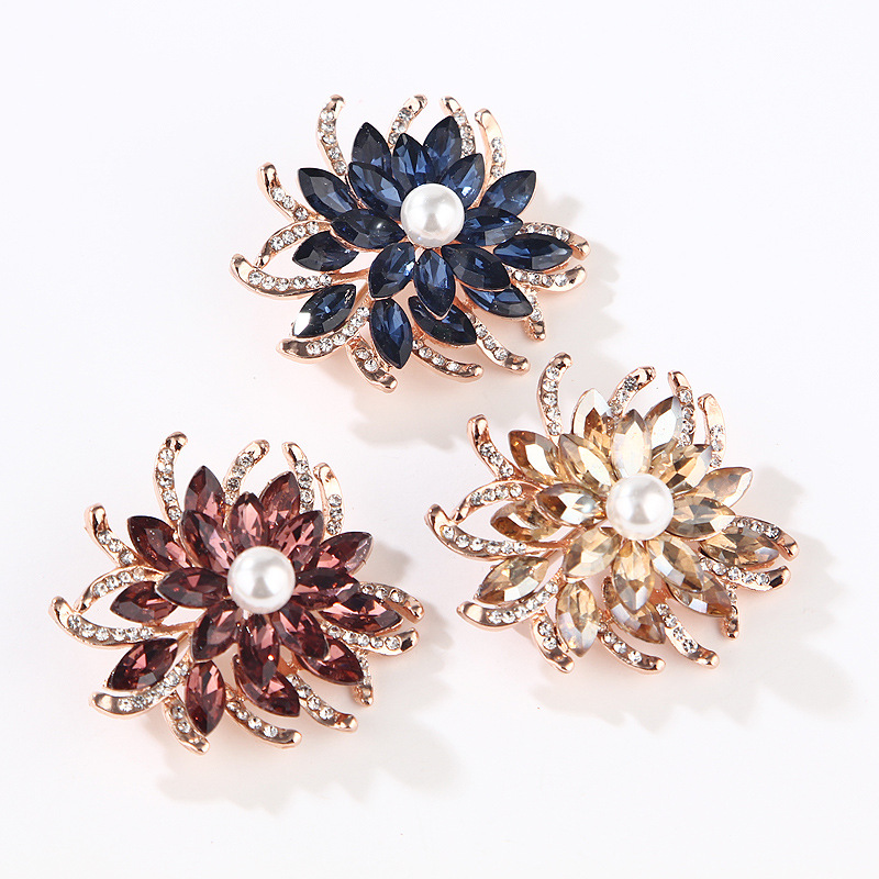Fashion Style Fashion Pin Flower Alloy Inlay Crystal Rhinestones Pearl Women'S Brooches