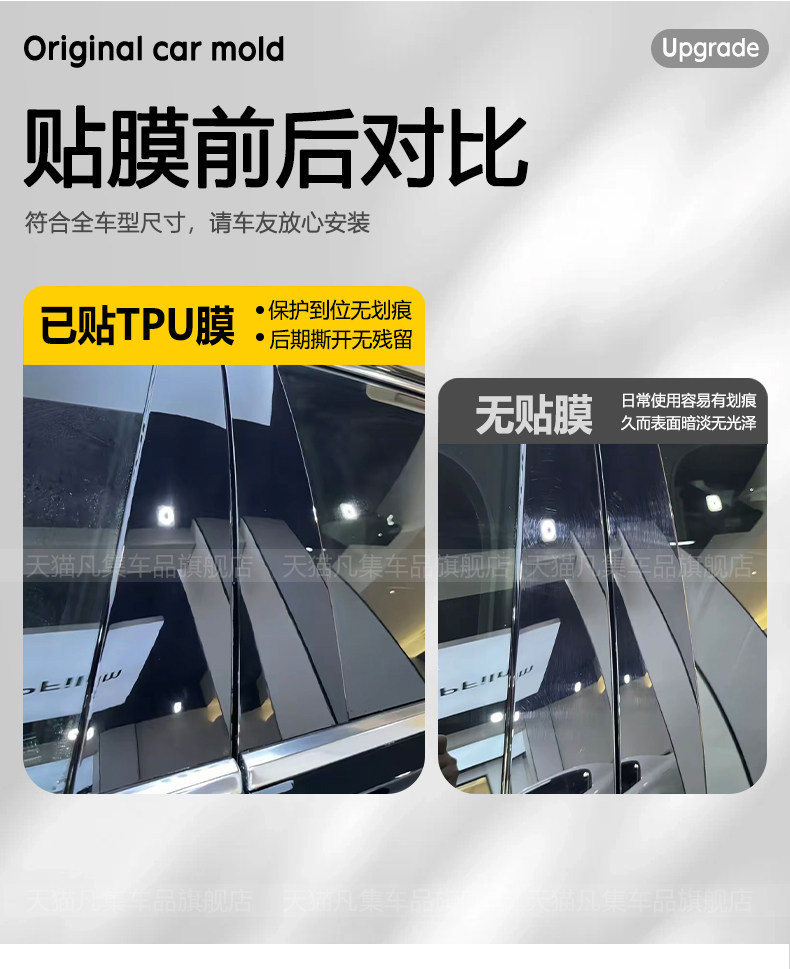 Suitable for 26 models of Tesla Model S/X: transparent TPU protective film for window frames, body pillars (B-pillar, C-pillar), and rear triangular areas
