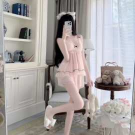 性感大码睡衣女夏季新品薄款透明网纱纯欲风蕾丝小胸聚拢诱惑睡裙