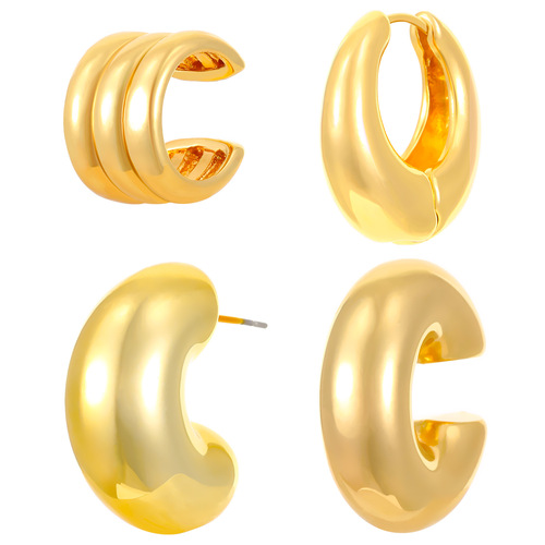 Earrings Women's European and American Simple Ins Exaggerated Earring Set Decorative Retro High-end Personalized Circle Ear Clip 