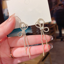 925银针满钻超闪蝴蝶结流苏耳环韩国东大门气质耳钉网红个性耳饰