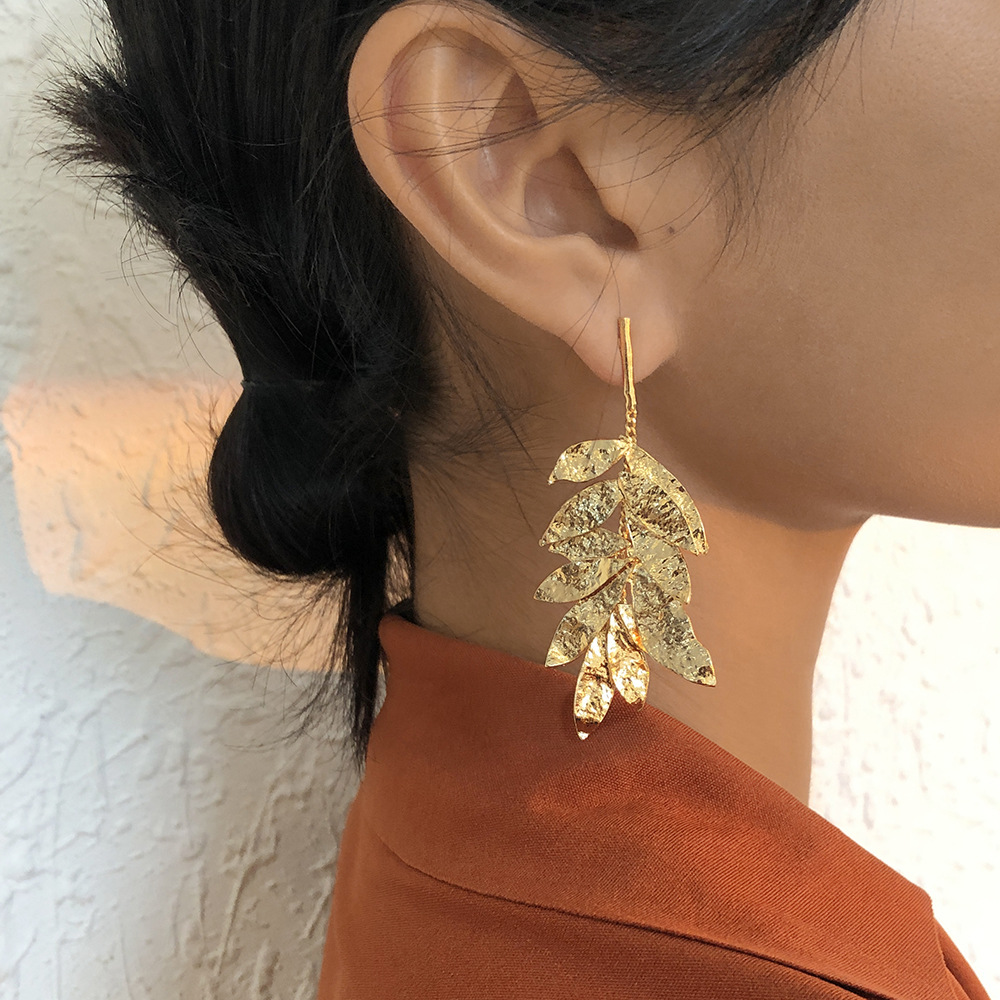 European And American Creative Fashion Earrings Multilayer Leaf Retro Earrings Metal Texture Tassel Earrings display picture 12