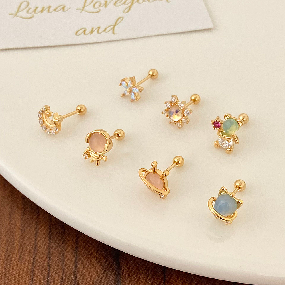 1 Piece Simple Style Round Flower Inlay Copper Zircon Ear Studs display picture 1