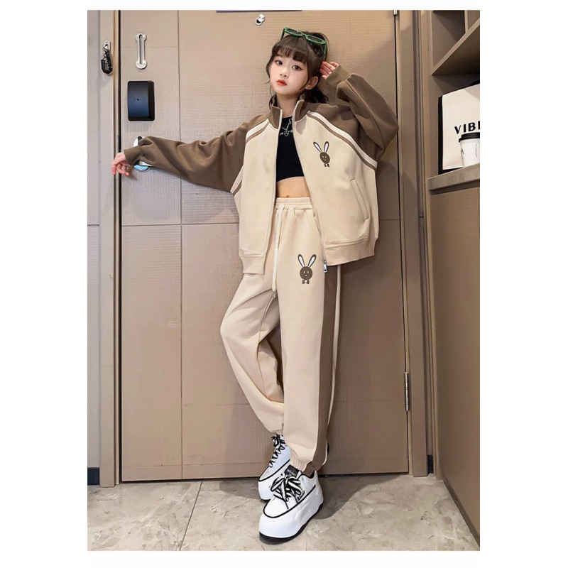 Children's clothing, girls' autumn outfit set, long sleeved zipper cardigan jacket, casual pants, children's sportswear_voghion.com