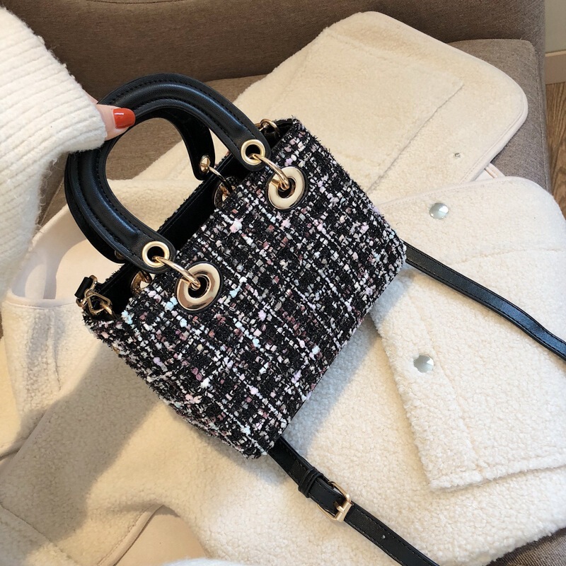 Women's Bag 2025 New Korean Fashion Style Mini Lady Dior Bag Woolen Shoulder Crossbody Bag Trendy