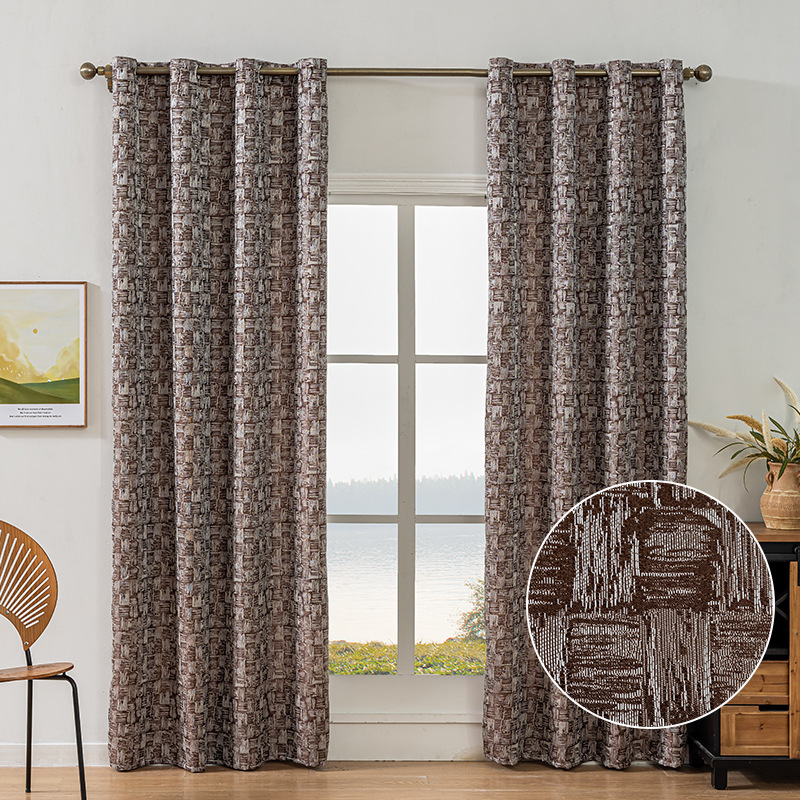 Cortinas jacquard opacas especiales para comercio exterior, populares en plataformas transfronterizas como TEMU, diseño a cuadros para sala de estar y dormitorio, venta directa de fábrica desde Shaoxing.