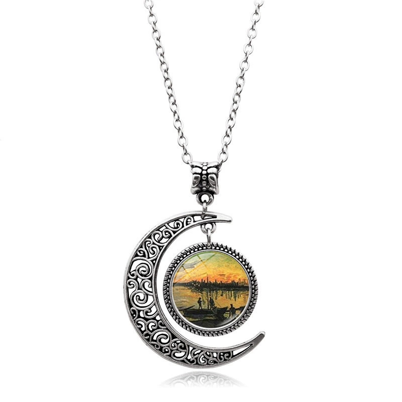 Подвеска, серебряное ожерелье, ретро аксессуар, свитер, with gem, европейский стиль