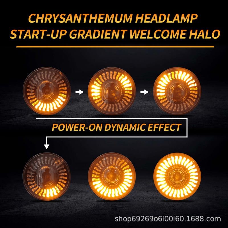 Chrysanthemum Self-Inspection Retro Round Lamp Motorcycle Modified Headlight Assembly Accessories White Yellow Led Headlight Waterproof Craftsmanship