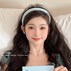 小清新藍色細發箍女春夏百搭髮飾氣質洗臉頭箍高顱頂防滑壓發發卡