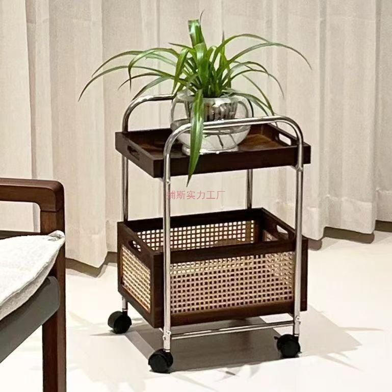 小红书落地四轮不锈钢家居置物架中古风推车移动茶几收纳架ins|undefined