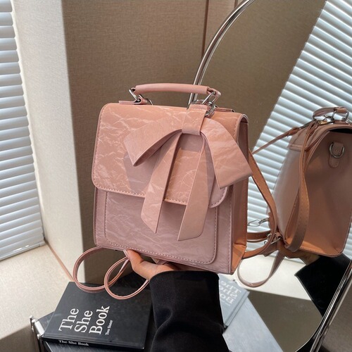 Bow Knot Backpack Women's 2024 New Trendy Fashion College Style Backpack Versatile Handheld School Bag Small Square Bag