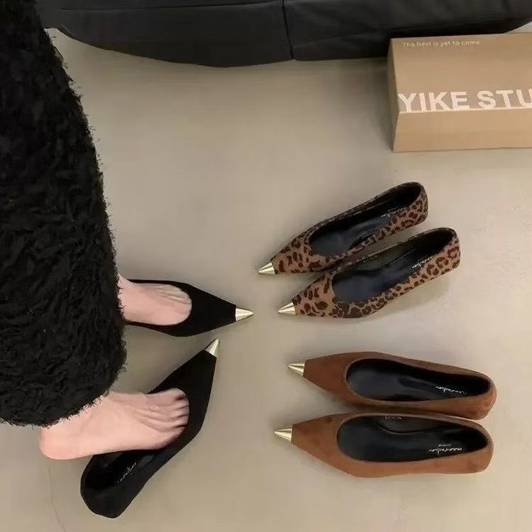 法式气质小猫跟尖头豹纹高跟鞋女鞋子2025新款夏季小香风配裙单鞋