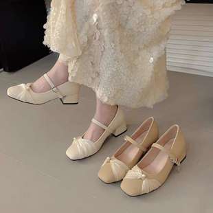 Versatile Little Chanel Style Gentle Mary Jane Women's Shoes with Skirt 2025 Spring/Summer Chunky Heel Square Toe Shallow Pumps Loafers