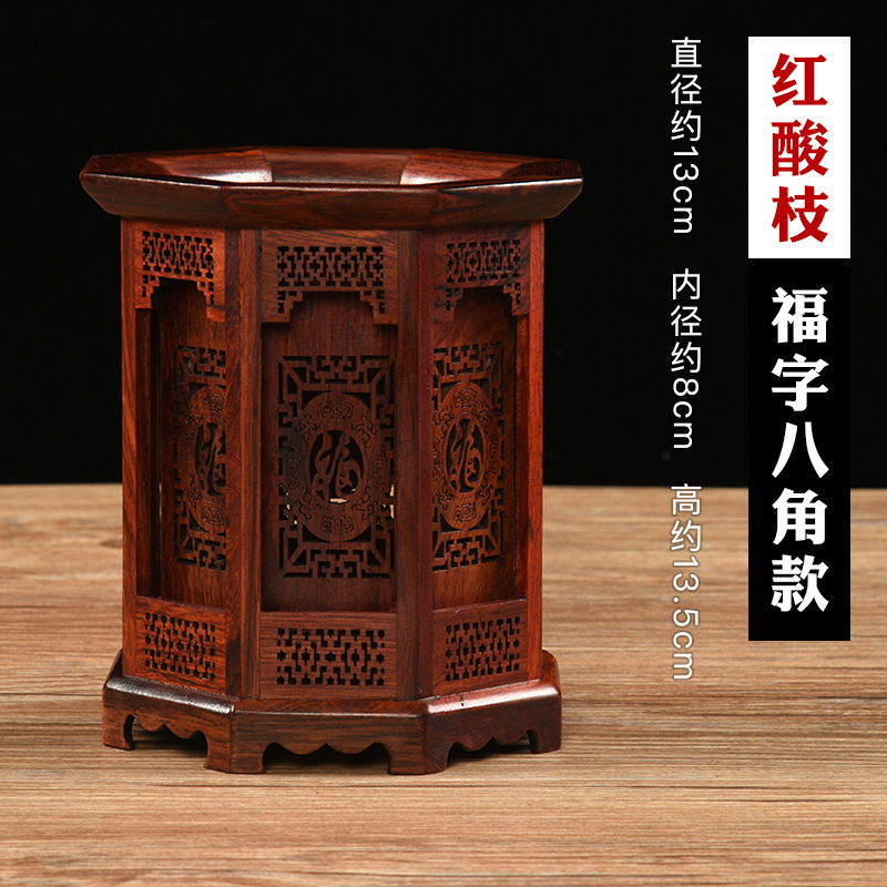 赤い木の透かし彫りの筆は筆の筒の新しい中国式の実木の筆の筒の事務用品のアイデアの筆の筒の復古の原木を収納します。|undefined