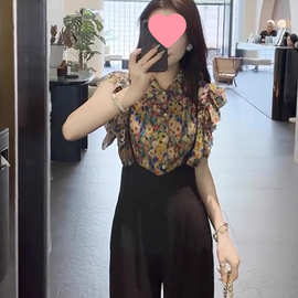 夏季复古飞飞袖碎花衬衣女款2025新款百搭衬衫法式美上衣