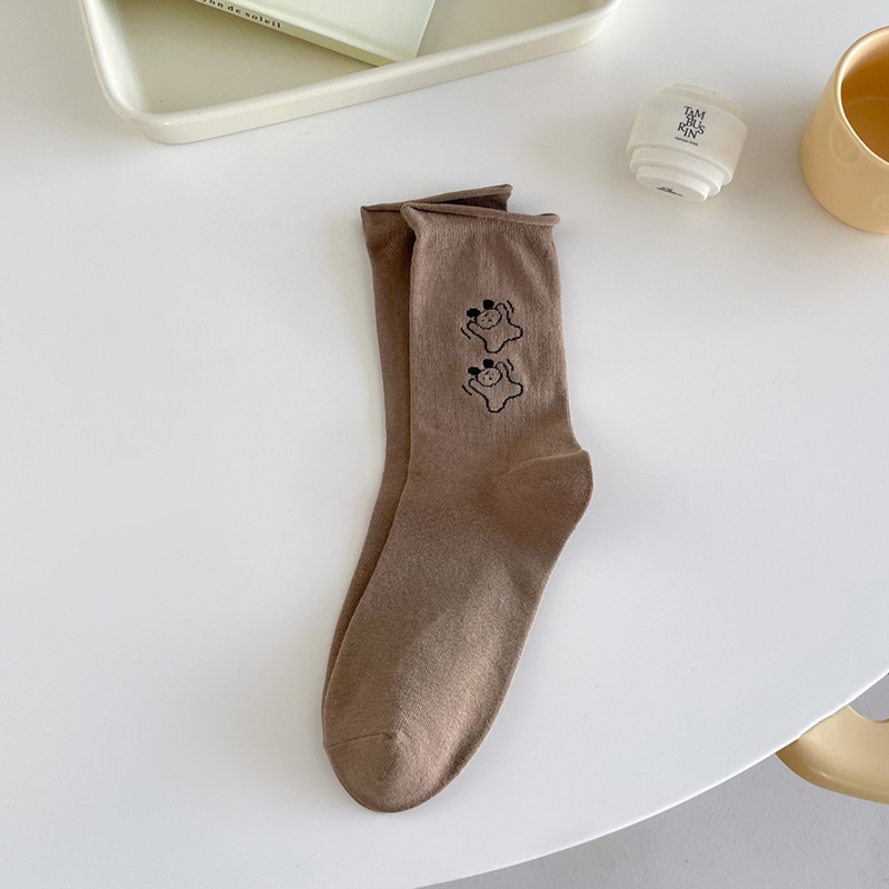 Suxinaimin Otoño e Invierno de dibujos animados perro lindo mediados de la pantorrilla calcetines de longitud niñas todo partido calcetines de moda Maillard usar calcetines