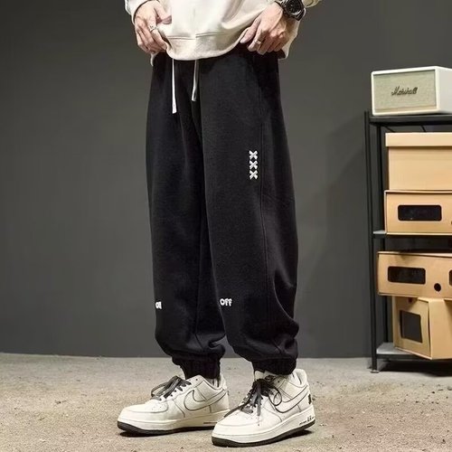 Burlap-bound ankle men's spring and autumn fashion brand loose sport pants with embroidery and drape casual pants