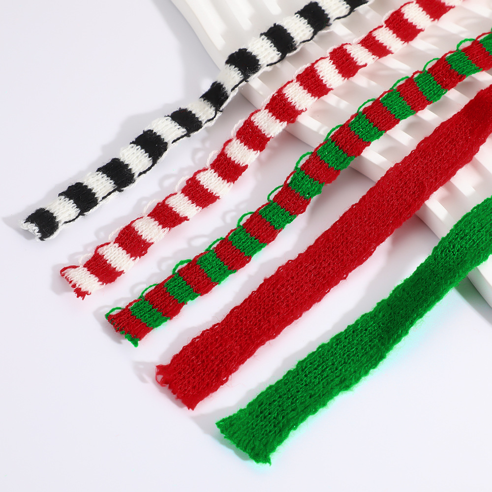 圣诞迷你针织围巾diy玩偶公仔装饰围巾配件彩色条纹涤纶围巾辅料