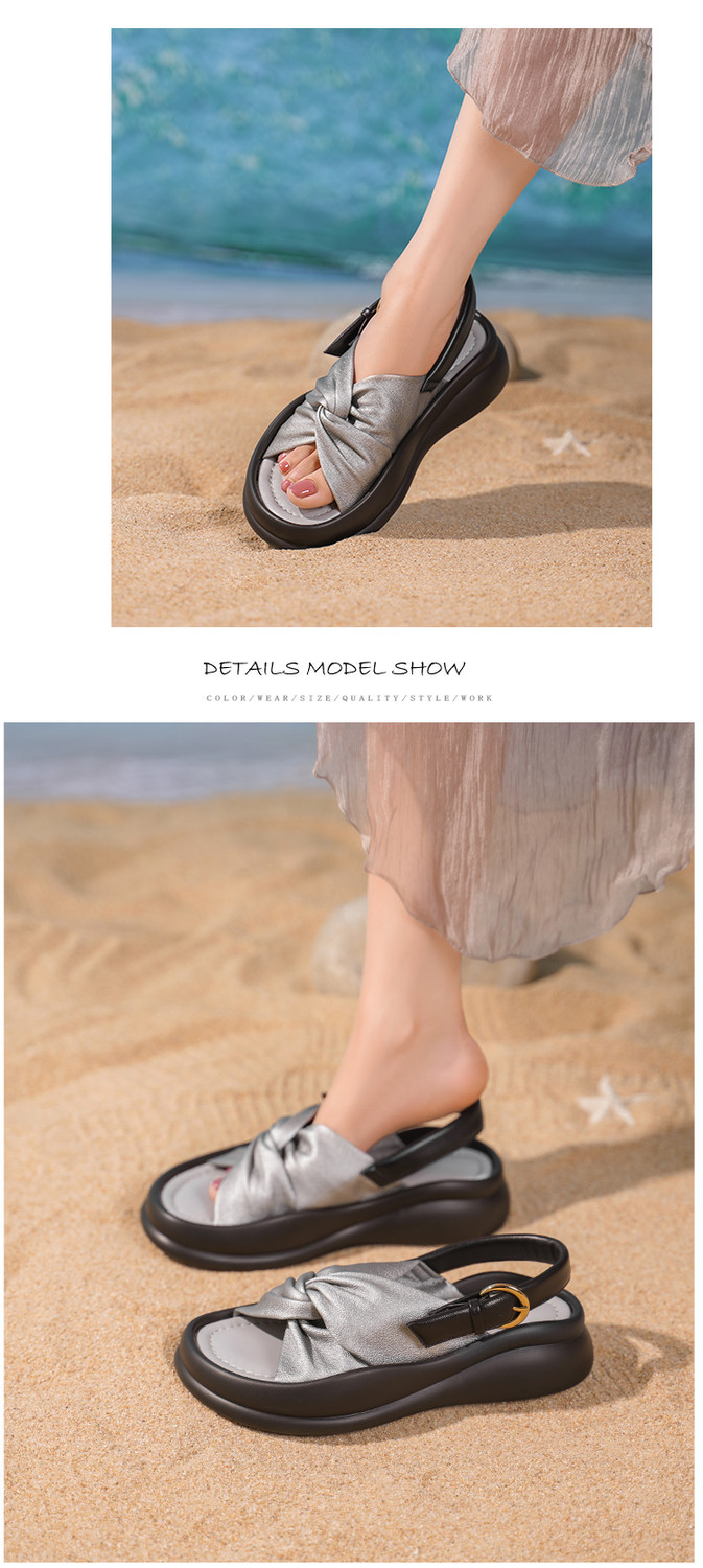 Dép sandal nữ quai chữ V satin phong cách Trung Quốc, đế dày tăng chiều cao, thoải mái đa năng — đen, bạc chi tiết 5