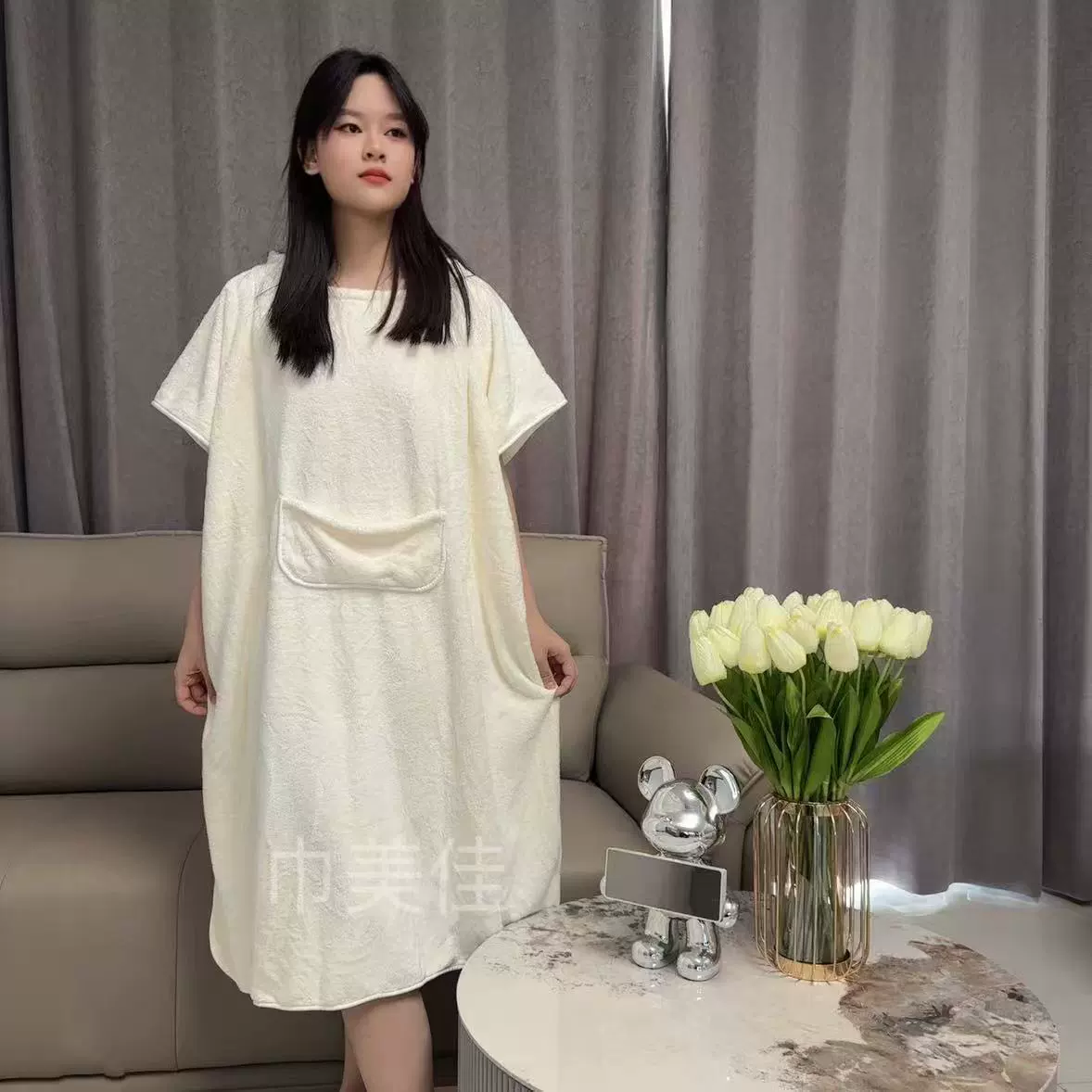 Махровый халат-накидка с капюшоном и карманом, быстросохнущий, с коротким рукавом, для мужчин и женщин, оптом.