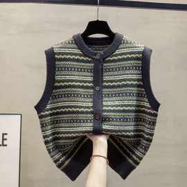 复古针织开衫马甲背心女冬秋2025年新款叠穿宽松外穿马夹毛衣坎肩