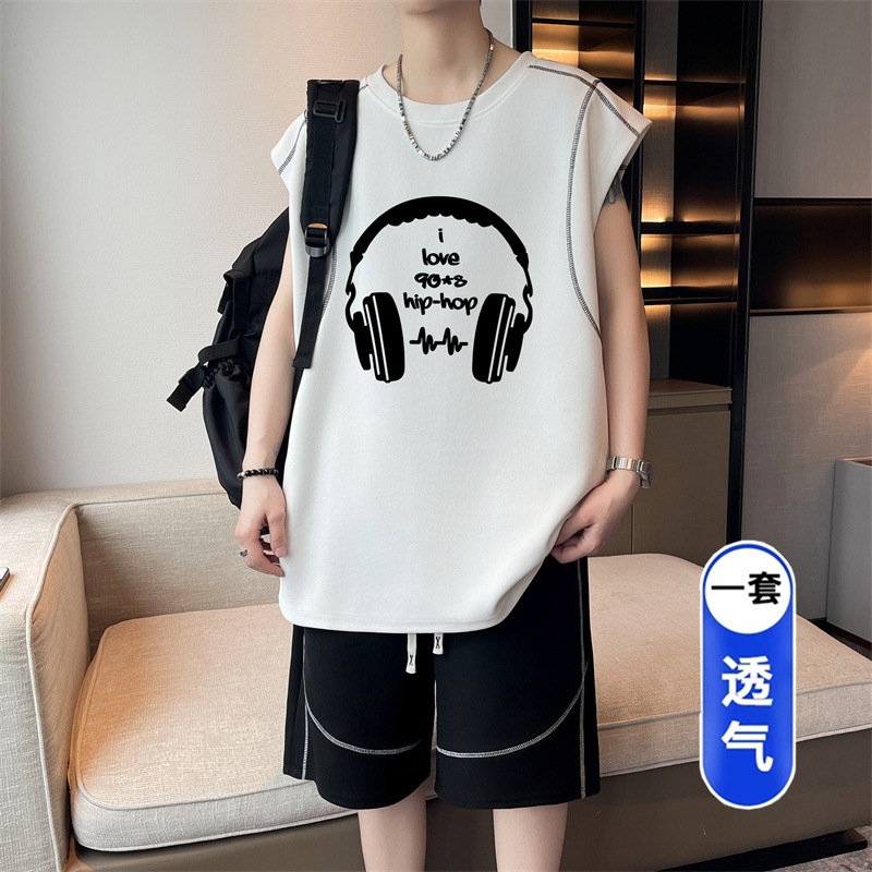 High School Student Summer Sleeveless T-Shirt Shorts Set 13-Year-Old Boys Teenagers Junior High School Students Loose Two-Piece Set T15 Years Old