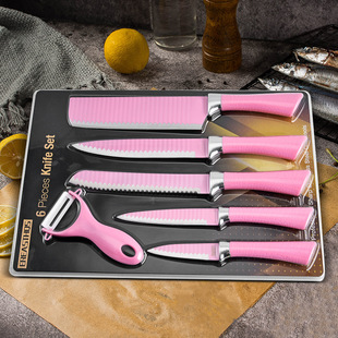 Wave Pattern Six-Piece Knife Set, Blister-Packed Stainless Steel Knife, Household Chef Knife and Scissors Combination Kitchen Knife Set Wholesale
