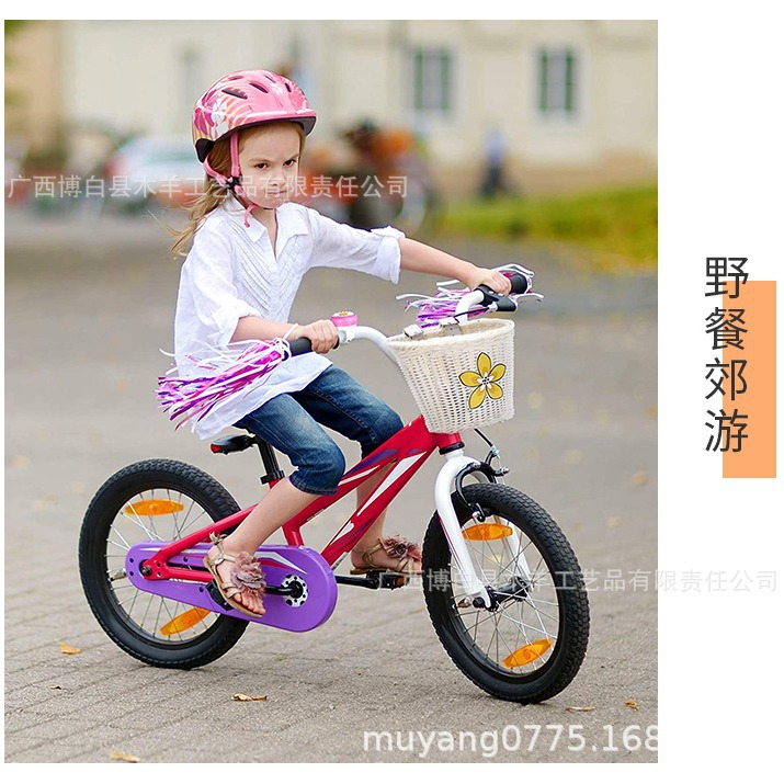 Cesta tejida de ratán para niños accesorios de bicicleta para niños Cesta de campana pegatinas manillar borla imitación Cesta tejida de ratán
